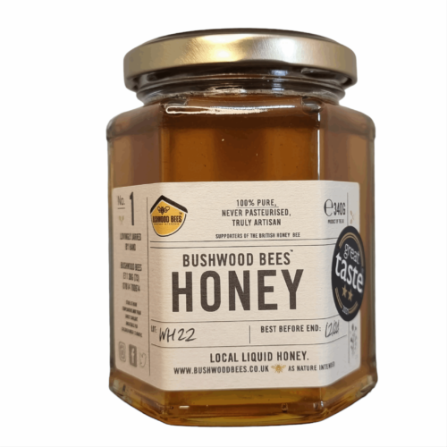 Award winning Local Liquid honey 12oz. Two Star Great Taste Award winning liquid honey from Bushwood Bees